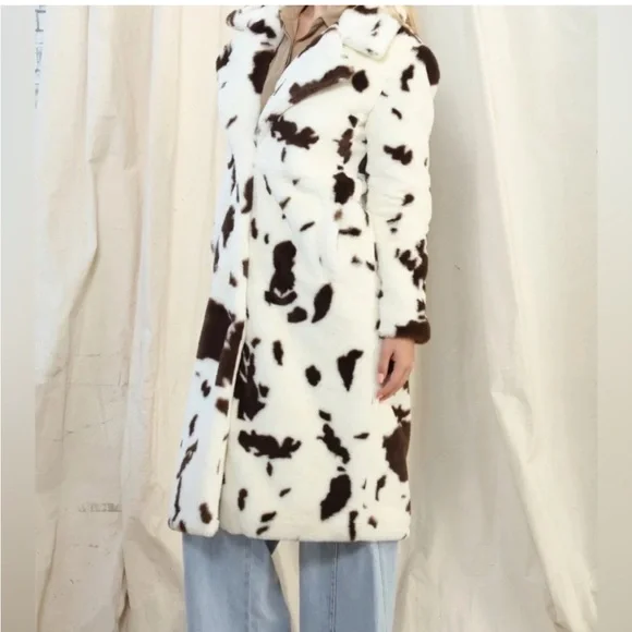 New Stoosh Chic Cow Print Faux Fur Coat - Picture 2 of 7